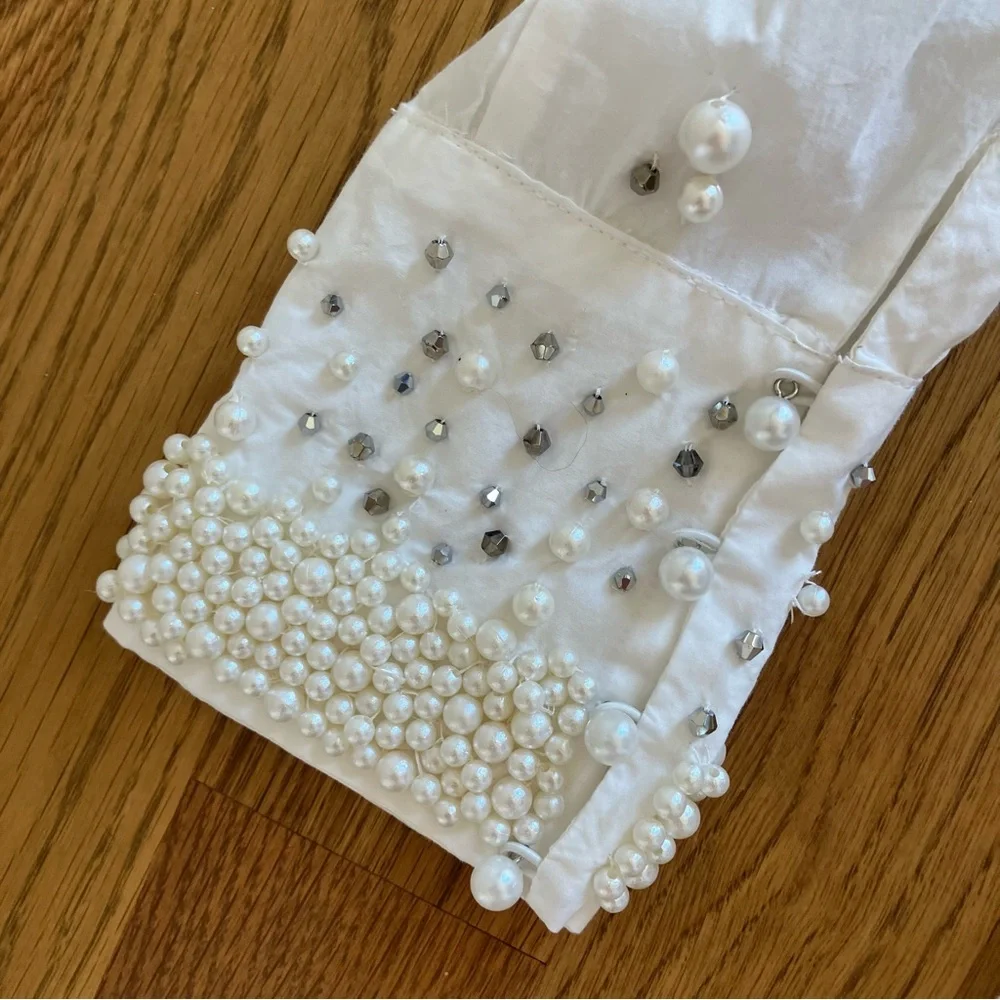 NWT Maeve Anthropologie Shirt Women's Large Bennet Pearl Embellished White - Picture 6 of 11